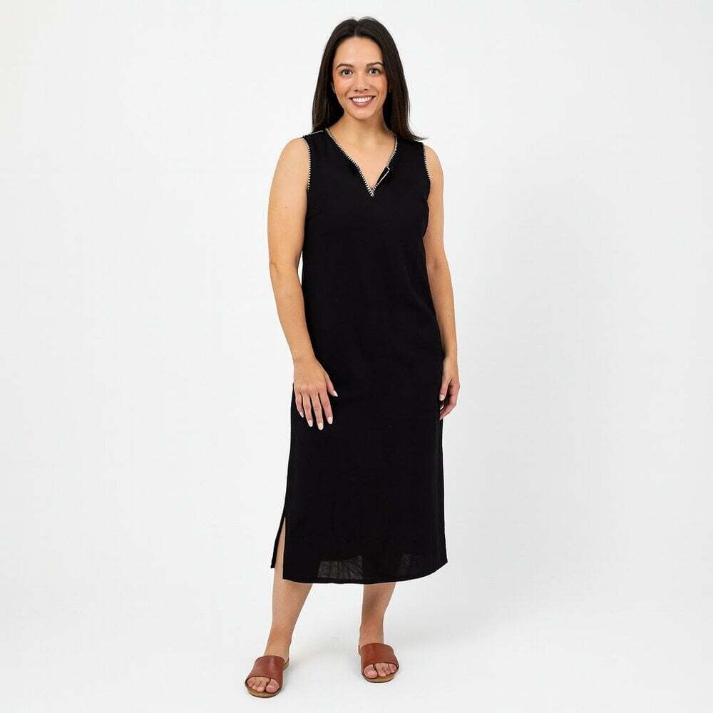 Ann Taylor Loft Black Linen Blend Dress Size 8 Sleeveless Classic Workwear Chic